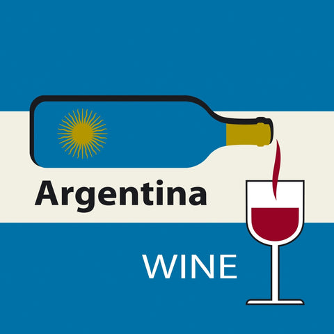 Illustration of Argentine wine being poured into a glass on a blue background