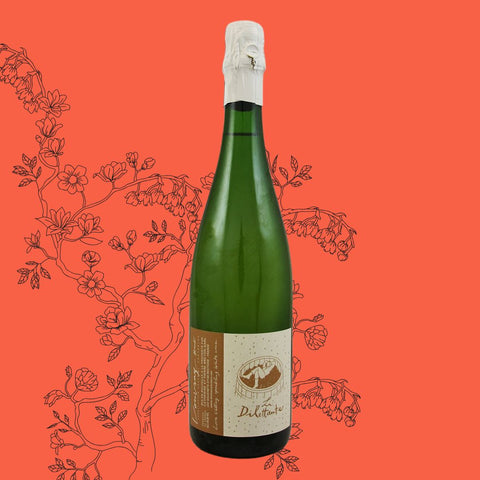 Natural wine on a light red background with a wine vine illustration