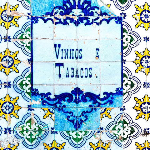 Portuguese tiles on the wall of a wine bar