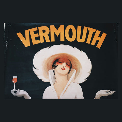 Women holding a cocktail with orange text Vermouth above