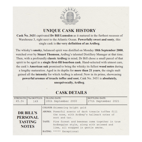 Ardbeg Single Cask 3431 21YO Bottled 2021